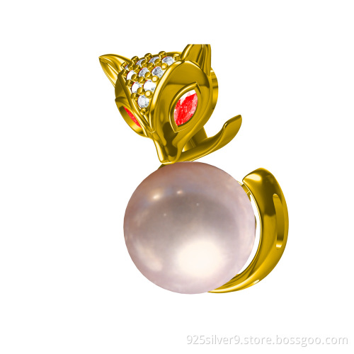 Wholesale Customized colour 925 sterling silver necklace pendant fox design with fresh water pearl&CZ stones